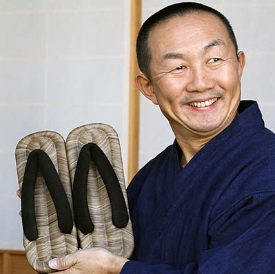 日本代购手工天然桐木竹编织厚底弹性静音高档健康草鞋木屐男拖鞋