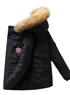 毛领派克羽绒服男女同款中长款加厚保暖工装风白鸭绒外套