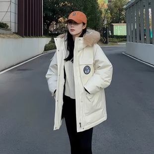 工装风毛领派克服女中长款加厚保暖羽绒服宽松外套