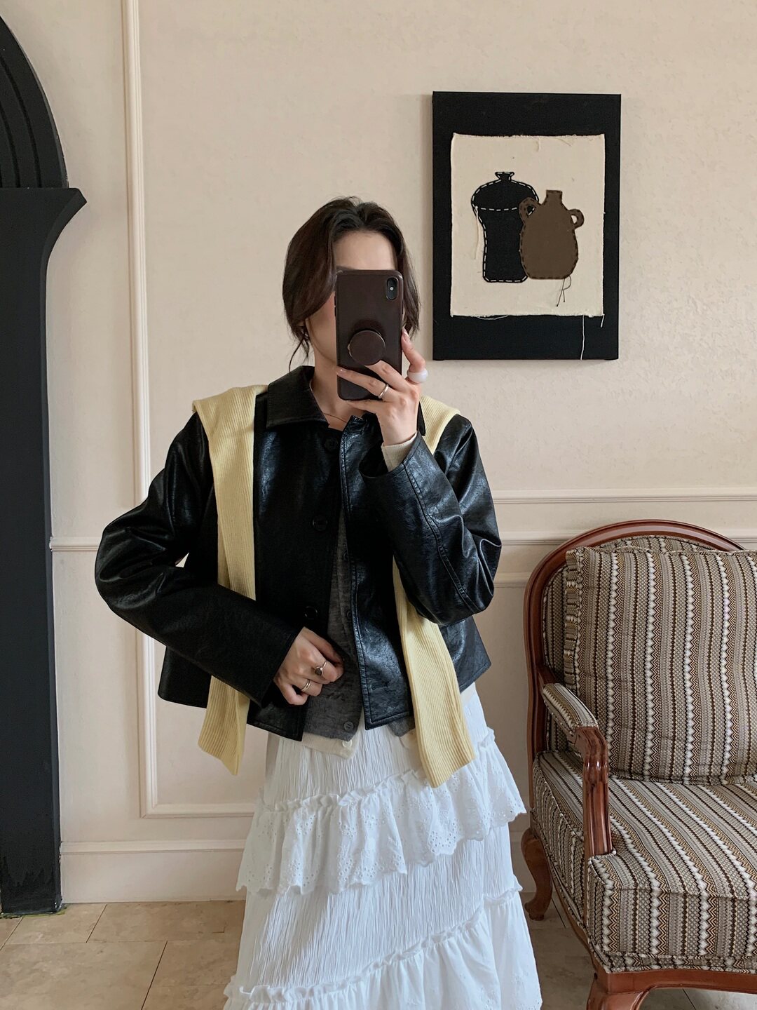 原创设计款复古中性风翻领皮衣夹克外套女2025秋季帅气上衣