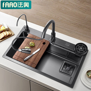 高端纳米304不锈钢水槽洗碗槽家用台盆厨房大槽洗菜盆抗菌单水槽