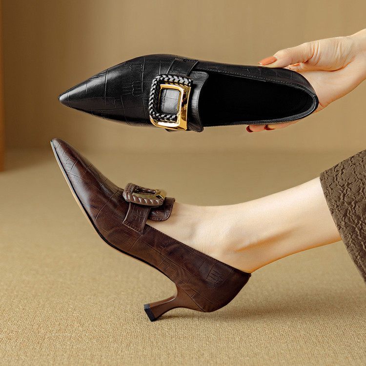 复古细高跟单鞋女士中口鞋方扣牛皮女鞋子2026春秋新款真皮鞋子40,女鞋,深口单鞋,淘宝优惠券,粉丝福利购,淘宝优惠卷