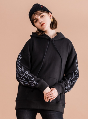 Levis李维斯正品秋冬新款女士休闲明辑线连帽长袖卫衣75637-0017