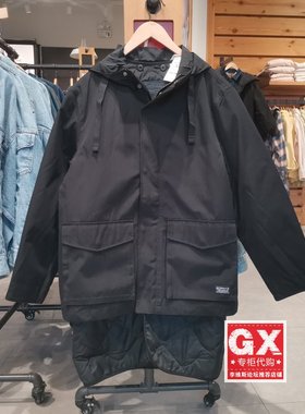 Levis李维斯正品A0702-0000冬黑内胆可拆两穿男士连帽中长款棉服