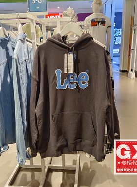 正品Lee韩国设计款宽松连帽Logo黑色卫衣LUT006412203191-A04852