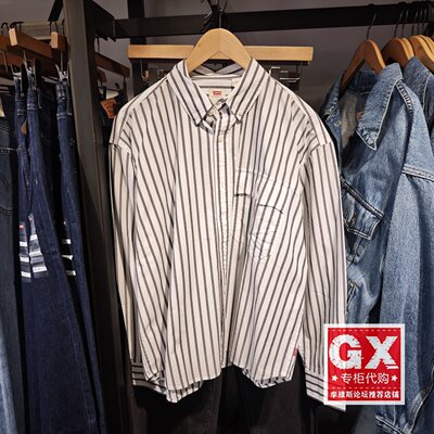 正品levis李维斯2025秋时尚休闲男士竖条纹长袖衬衫004GC-0002
