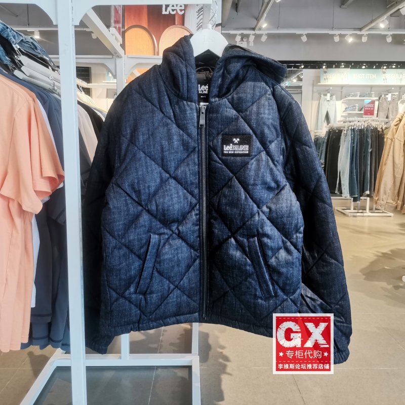 专柜正品Lee LMT0017442HG00F-898L00深蓝色保暖男休闲连帽羽绒服