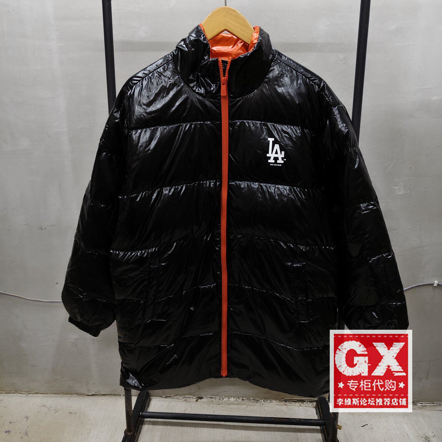 NewEra纽亦华男女MLB保暖系列黑色亮面保暖中长款羽绒服13038775