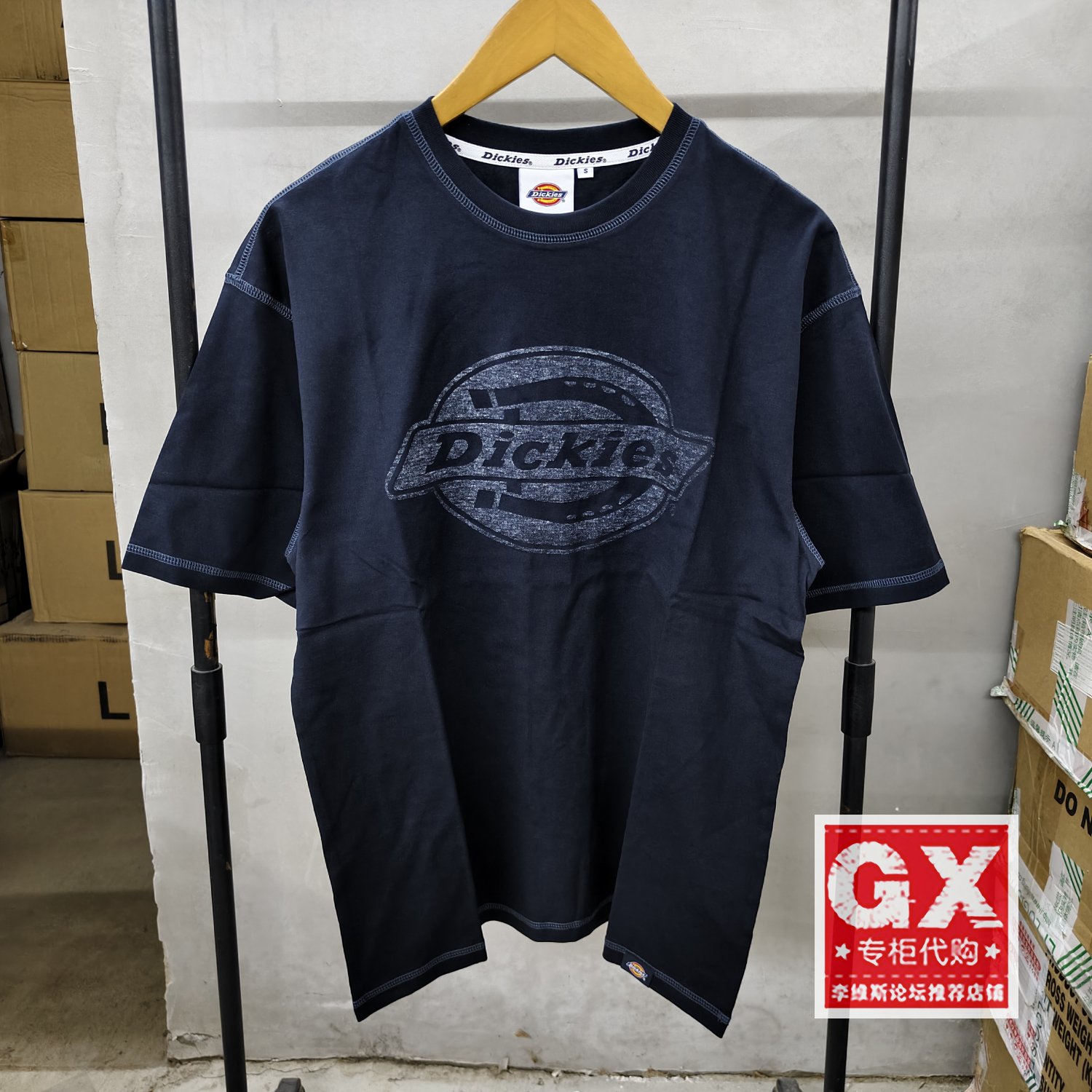 Dickies蓝色纯棉圆领夏季男士经典款大LOGO短袖T恤DK013110CG71
