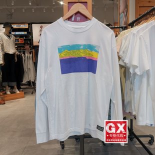 长袖 白色图案印花圆领纯棉男士 T恤 0003时尚 levis李维斯A1006