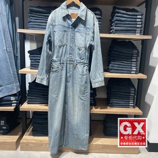 0000 中蓝色做旧牛仔连衣裙0002Q 专柜正品 Levis李维斯女长裙长袖