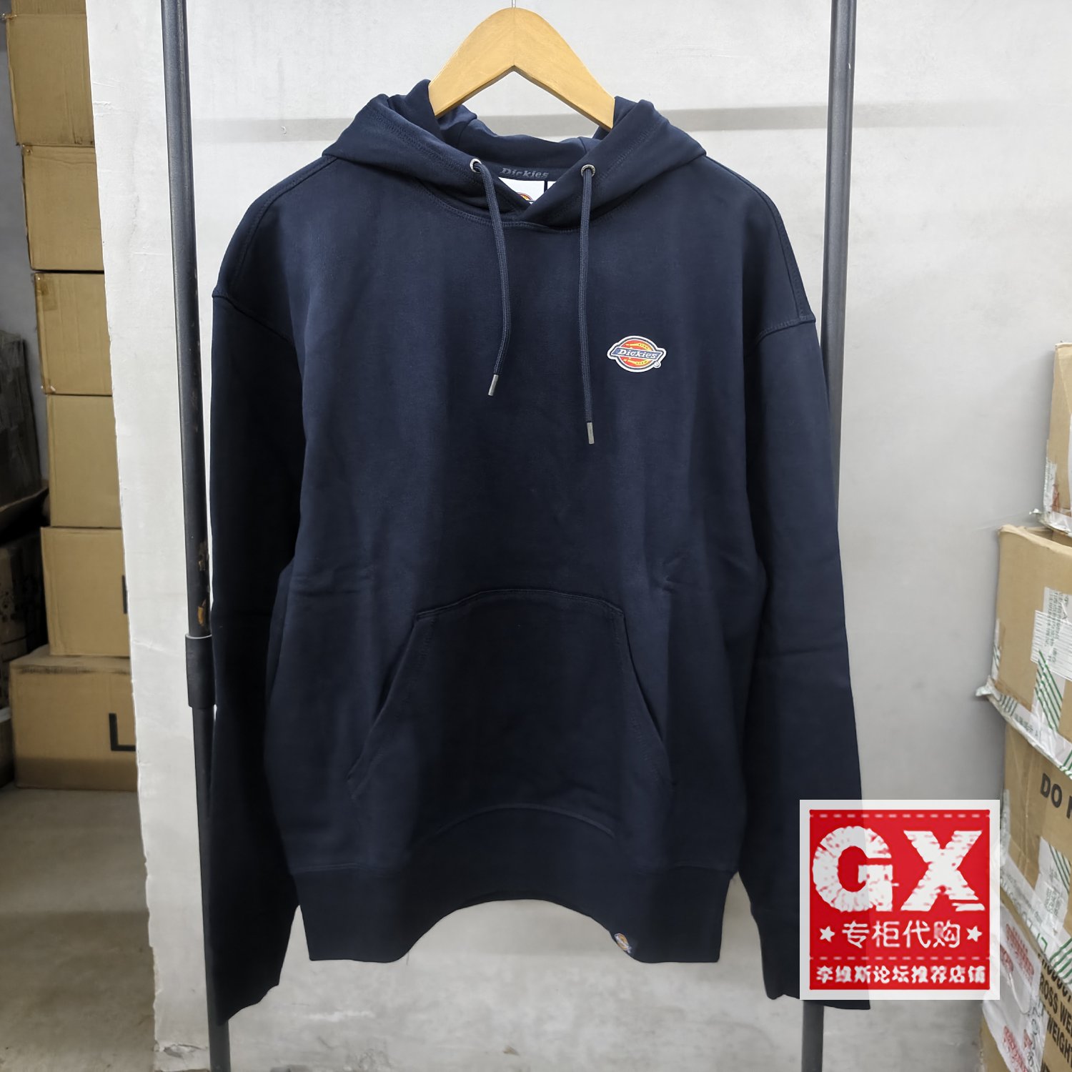 Dickies 男款圆领Logo蓝色印花宽松连帽运动卫衣DK013107CG71
