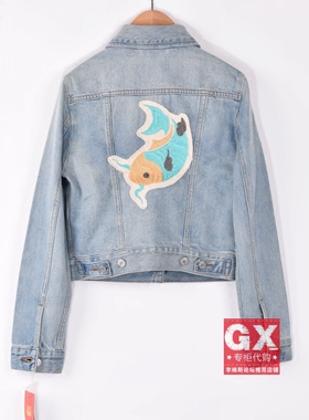 专柜正品Levi's李维斯机车刺绣女浅定制版限量牛仔衣70270-0168