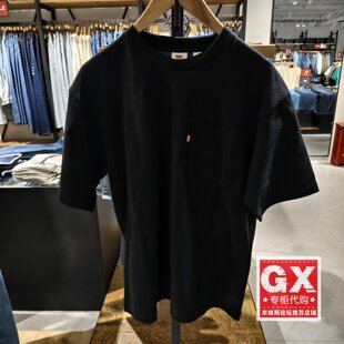 正品levis李维斯2025夏拼接男士口袋黑色纯棉短袖T恤004ZS-0002