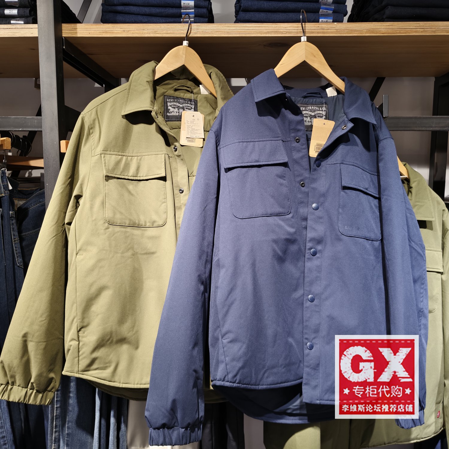 专柜正品Levis李维斯冬款蓝色男士宽松薄棉衣外套008FY-0001