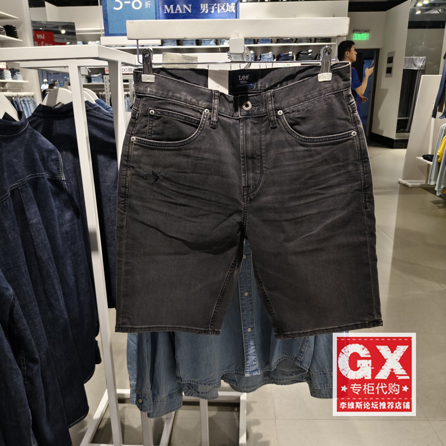 正品Lee男士101+黑灰色5分裤短裤牛仔裤潮LMB100902101316-A00536