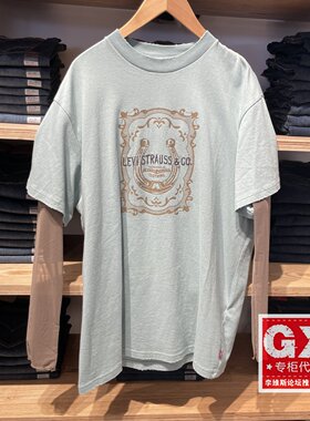 正品levis李维斯2024秋季复古印花女士青蓝纯棉短袖T恤0019W-0001