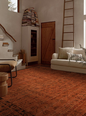 楼兰美惠 复古摩洛哥红色地毯客厅卧室美式高级中古地垫防水防污