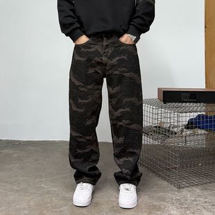 感暗花纹直筒牛仔裤男潮流时尚裤子2026年春秋季新款男士长裤