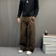 大口袋宽松阔腿男装 美式 裤 男2026新款 洗水解构褶皱棕咖色裤 子工装