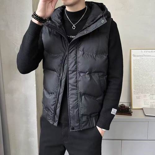 白鸭绒羽绒服马甲男士秋冬新款时尚连帽拉链潮流休闲保暖背心外套