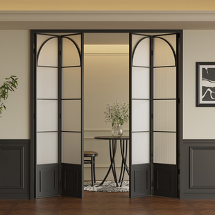 法式复古阳台折叠门客厅卧室卫生间厨房隔断玻璃门钛镁铝合金移门