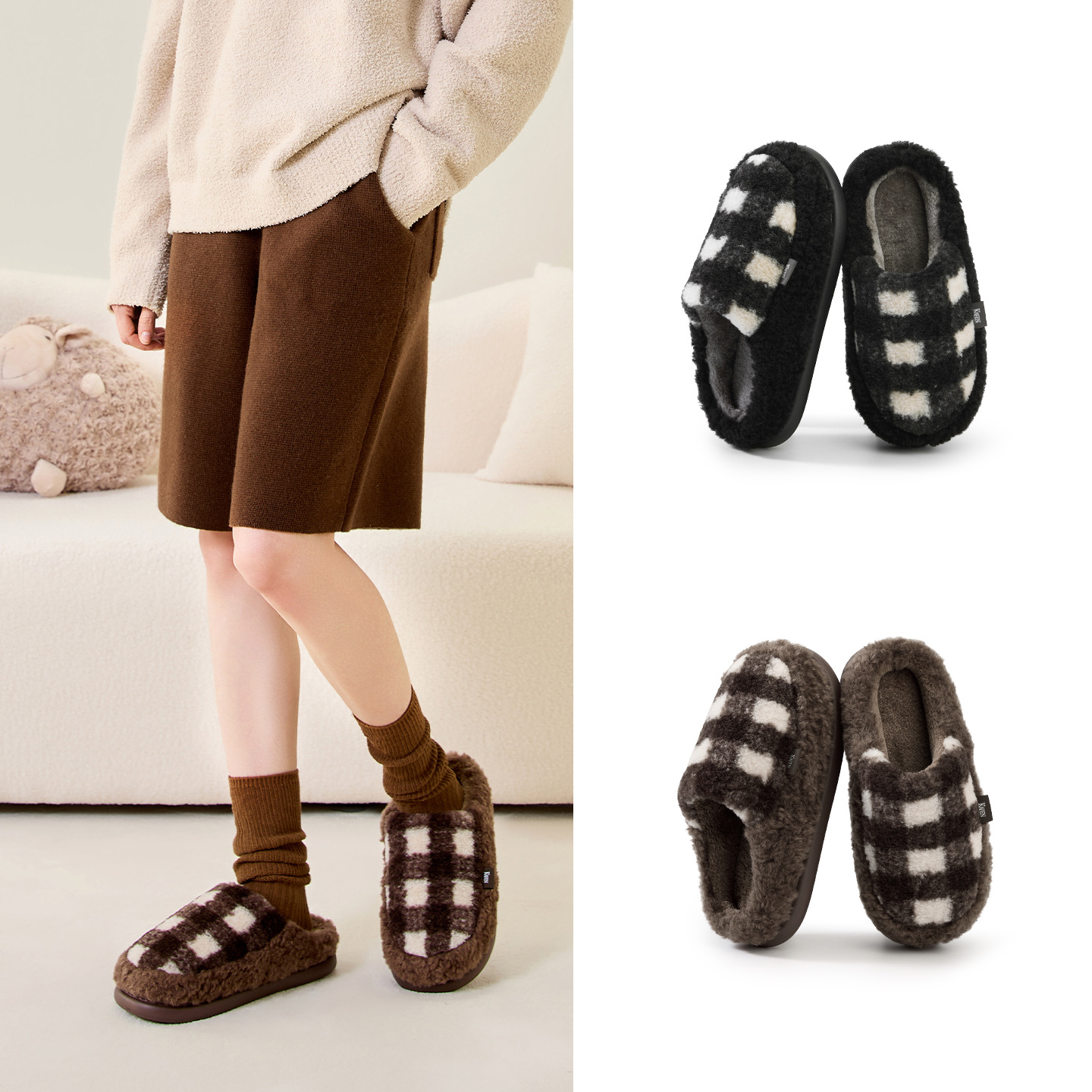 男士居家棉拖鞋冬季室内防滑家居毛拖鞋冬天外穿加绒保暖毛绒拖鞋