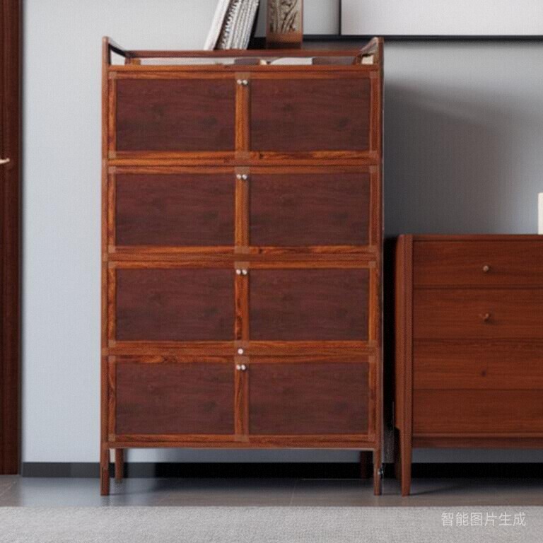 仿红木纹储物柜家用厨房室内阳台碗柜衣服杂物收纳柜防潮防晒防水