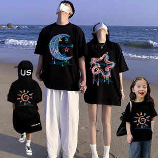 不一样的高端亲子装一家三四口母子女款t恤2025超火夏季短袖童装