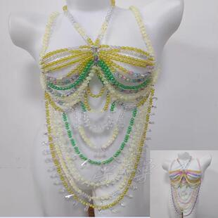 歌手巡演亚克力挂脖项链彩色串珠身体链优雅模特舞台演出拍摄饰品