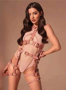 粉色皮质身体绑带性感外搭个性欧美风夜场舞蹈GOGO演出服