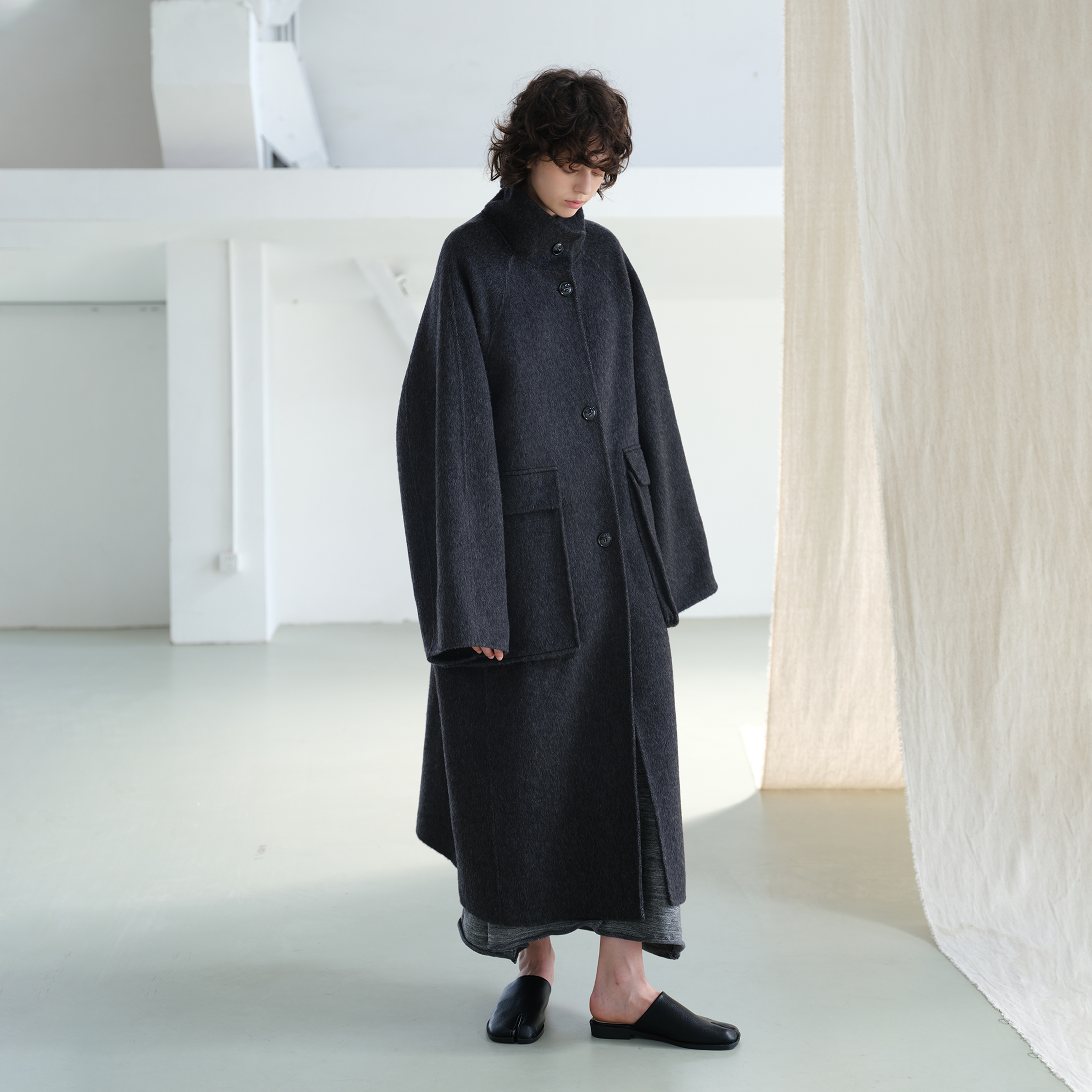 NOEND 24AW 栖山海 骆驼绒设计款大衣女立领大口袋羊毛双面呢外套