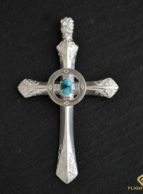 日本正品LaKey定制银轮鹰爪松石唐草十字架项链吊坠配件手工银饰