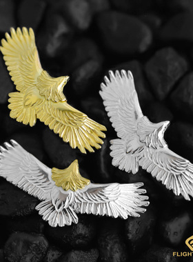 日本LaKey迷你mini金头鹰全金鹰全银鹰项链吊坠男女日本手工银饰