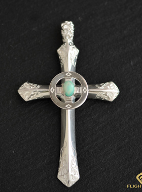 日本正品LaKey全银银轮鹰爪Opal唐草十字架项链吊坠配件手工银饰