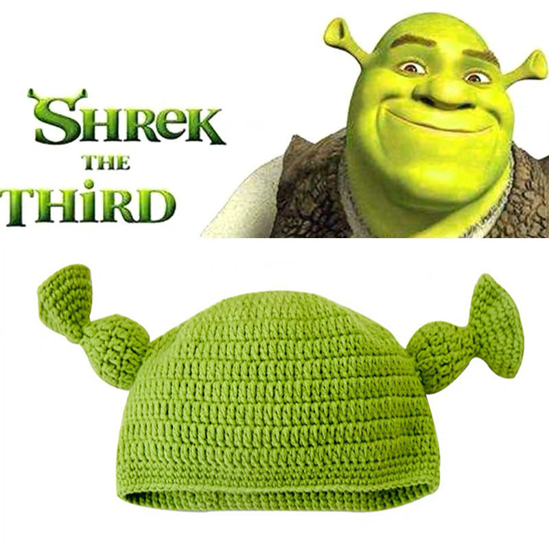 痞幼抖音同款怪物史莱克帽子手工编织针织毛线绿色卡通男女秋冬