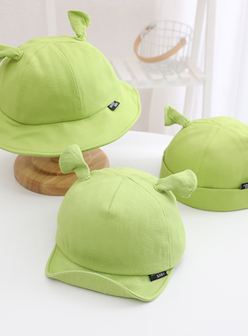 痞幼同款绿色帽子春秋薄款婴儿鸭舌帽渔夫帽地主帽抖音儿童史莱克