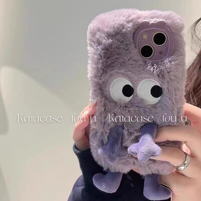 小红书同款小怪兽秋冬天可爱15适用iPhone13promax手机壳14plus苹果12pro毛绒1+11/9R女9rt一加ace2pro手机壳