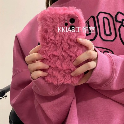 秋冬款女生简约纯色玫红色适用华为nova14/13pro/12/11/10/9se手机壳magic7pro/6/5/4荣耀play9t/8T/7t6C毛绒