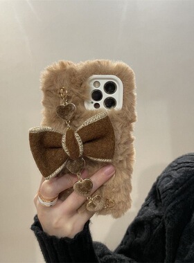 文艺复古蝴蝶结秋冬毛绒畅享60X适用华为mate60pro+/P40E手机壳90/80女70se畅玩30M荣耀x50手链magic5/4pro/3