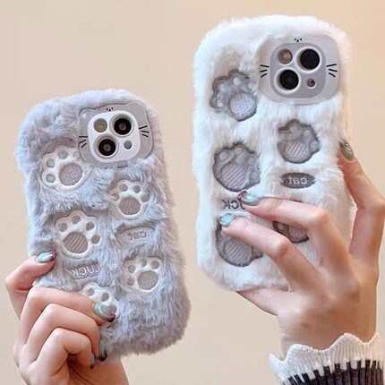 ins刺绣小猫咪猫爪毛绒绒A6PRO/a5女款a3/a2m秋冬OPPOFindx8s+/7ultra/6pro可爱OPPO Reno14pro/k13/k12x/k11