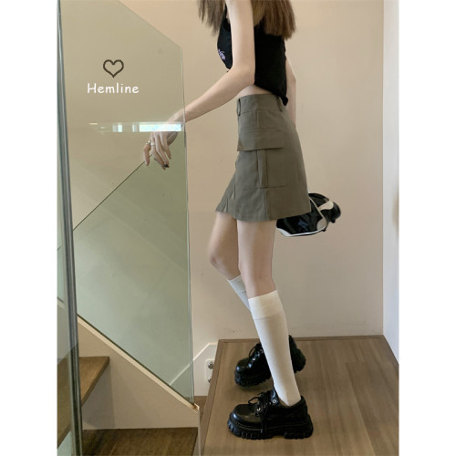 显瘦工装牛仔裙口袋A字裙短裙