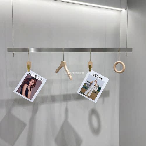 服装店不锈钢吊架橱窗陈列衣架钢丝悬挂展示架方管女装升降挂衣杆