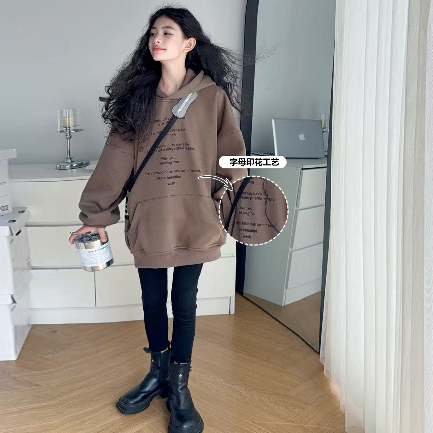 女童卫衣2025秋冬新款洋气外套小女孩衣服儿童连帽加绒上衣