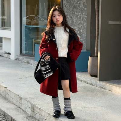 厚中长款新款女童呢子外套
