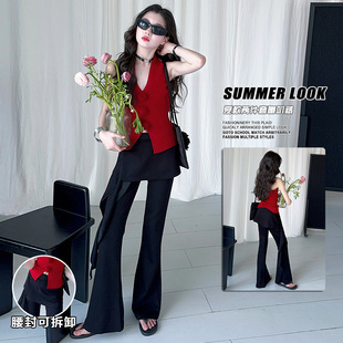 儿童爵士舞服装女童模特形体训练服夏季女孩喇叭裤夏季薄款表演服