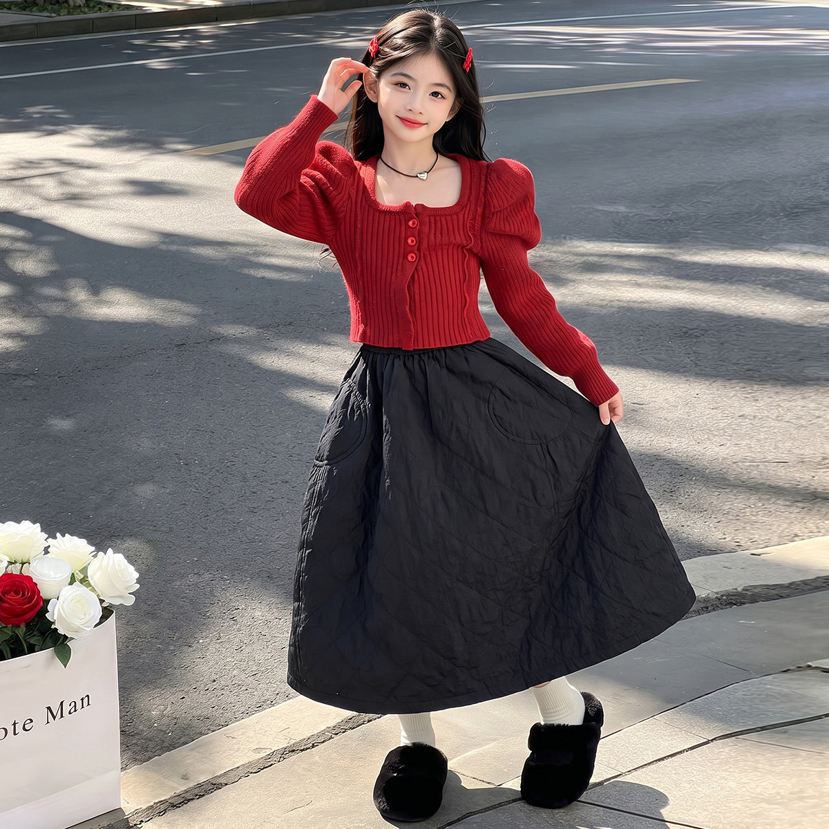 女童毛衣冬季2026新款儿童圣诞冬装女宝宝红色新年加厚针织打底衫