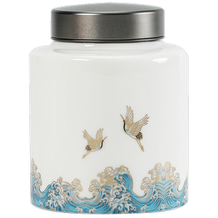 祥鹤观海德化白瓷茶叶罐陶瓷密封罐家用防潮存茶罐单个储物罐锡盖