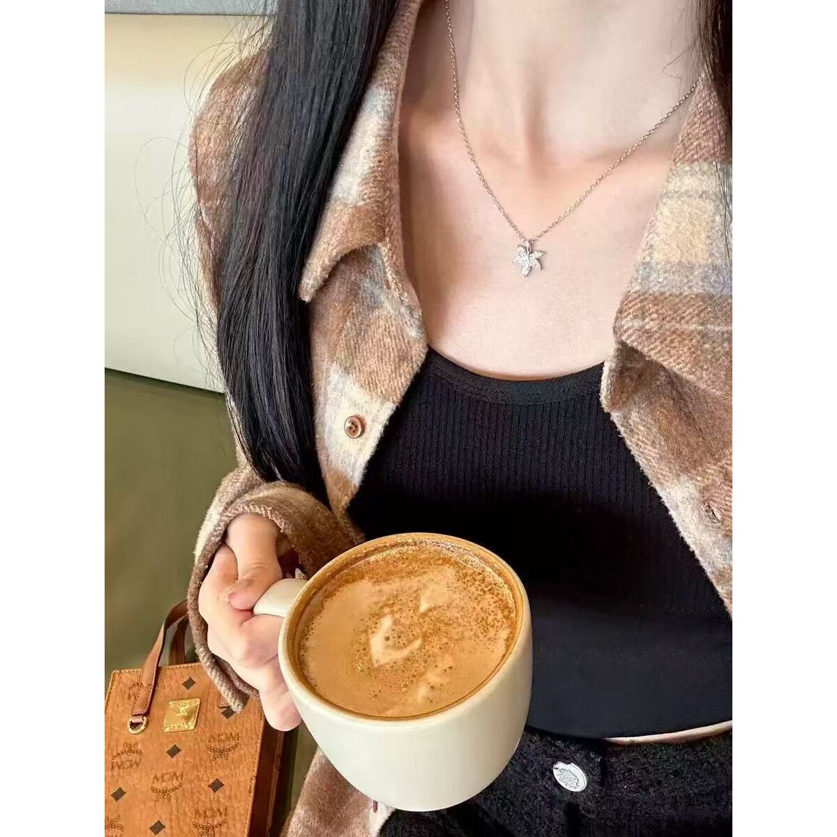 百搭女开衫加厚格子显瘦红色磨毛上衣毛呢法式衬衫小众宽松设计感