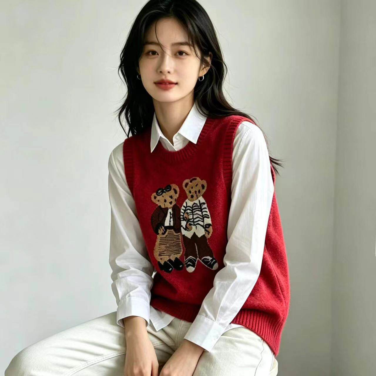 针织马甲无袖毛衣背心大码女装微胖mm宽松显瘦遮肚慵懒叠穿马夹潮